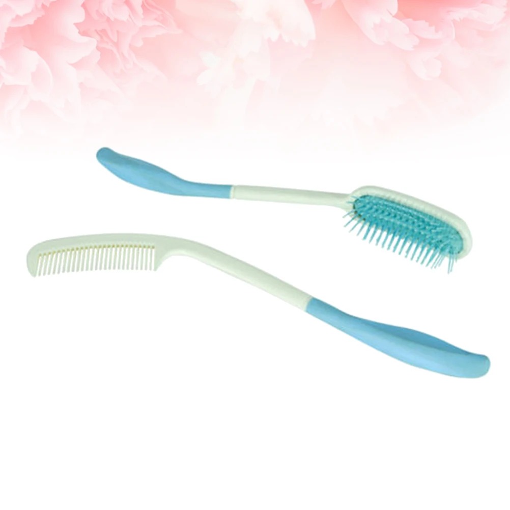 

2Pcs Bend Handle Combs Plastic Ergonomic Design for Aged Patients Long Hair Comb All Types Wet Dry Use Long Handle Comb