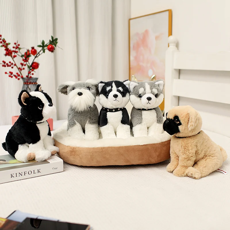 

23cm Simulation Puppy Dog Soft Stuffed Animal Doll Cute Sitting Schnauzer Shar pei Bulldog Husky Peluche Toys Gifts Plush Toys