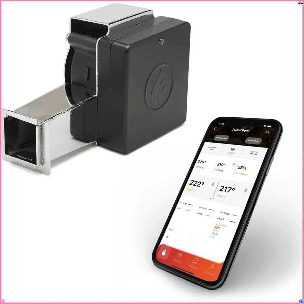 

Контроллер курильщика для барбекю с Wi-Fi — запатентованный вентилятор с переменной скоростью, 2 зонда для грилей Kamado