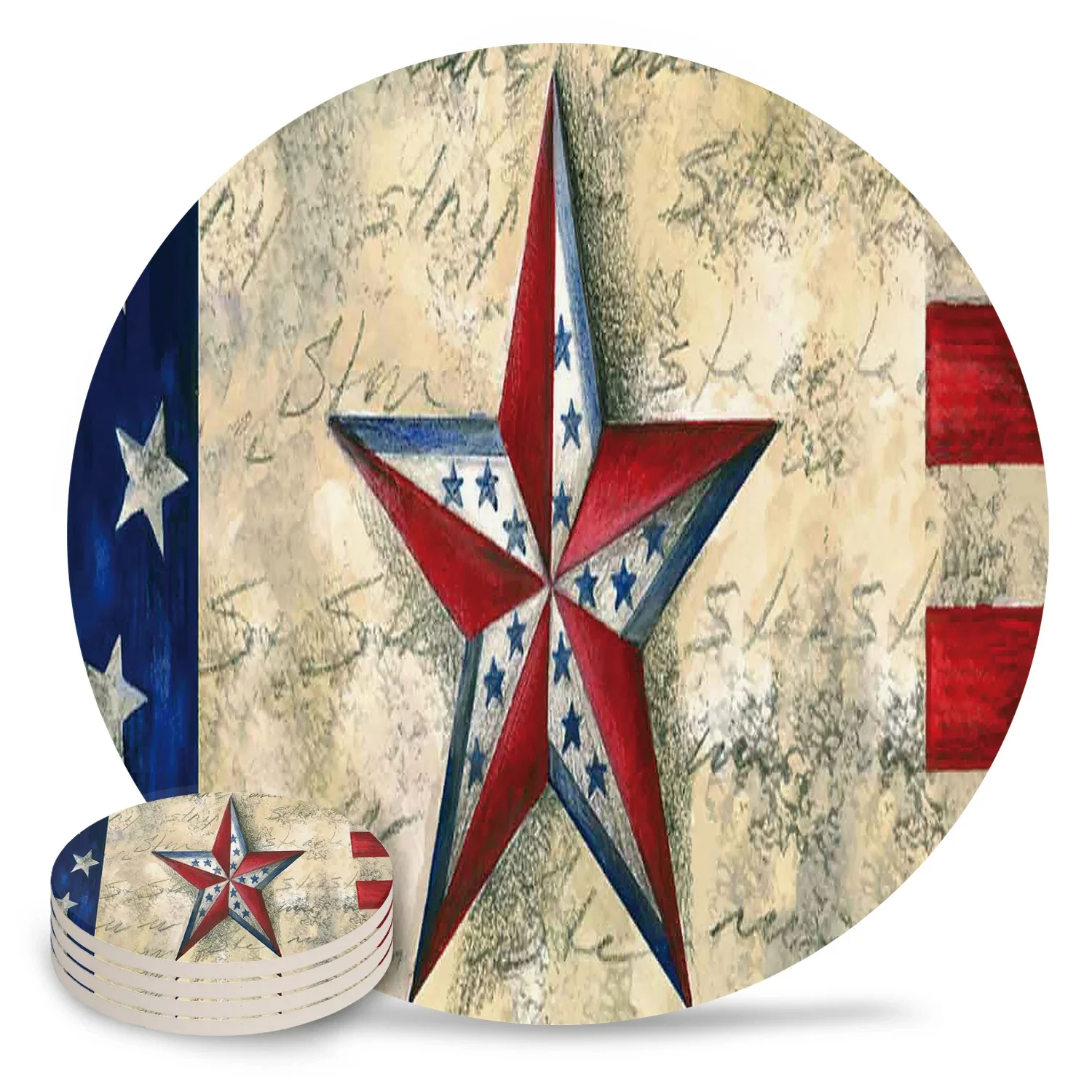 Vintage Western Texas Star Wood Grain Placemat Ceramic Drink Coasters Table Decoration Best Gift Creative Practical Cup Pad