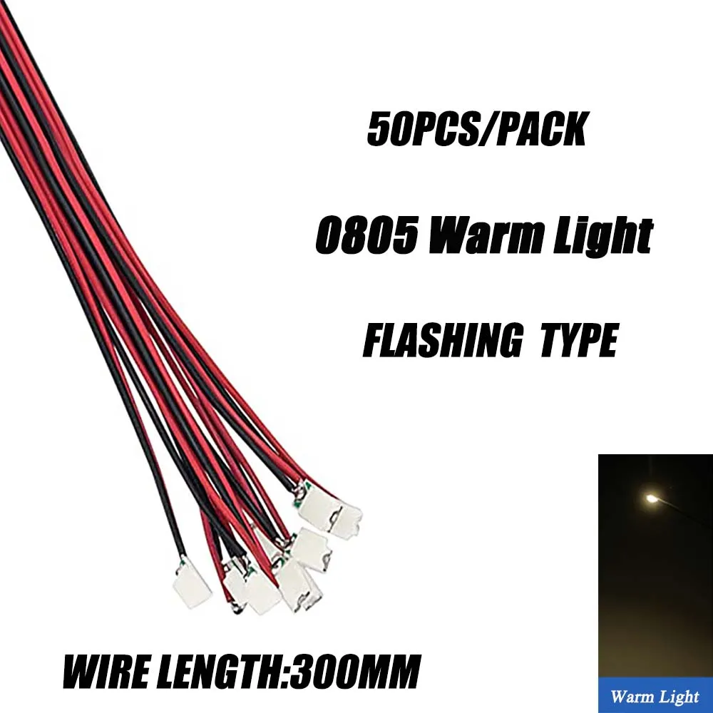 50 Stück 0805 blinkende LED-SMD-Lampe, verkabelt, Micro-Litz-LED, vorgelötet, Chip, verkabelt, 3 V, Eisenbahnmodell, Spielzeug, Licht, DIY-Leitungen, Drähte, 30 cm
