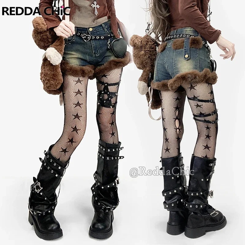 IMU Cute Fluffy Denim Shorts Stretch Stitch Faux Fur Distressed Ripped Cargo Jean Shorts Y2k Retro Women Winter Clothes