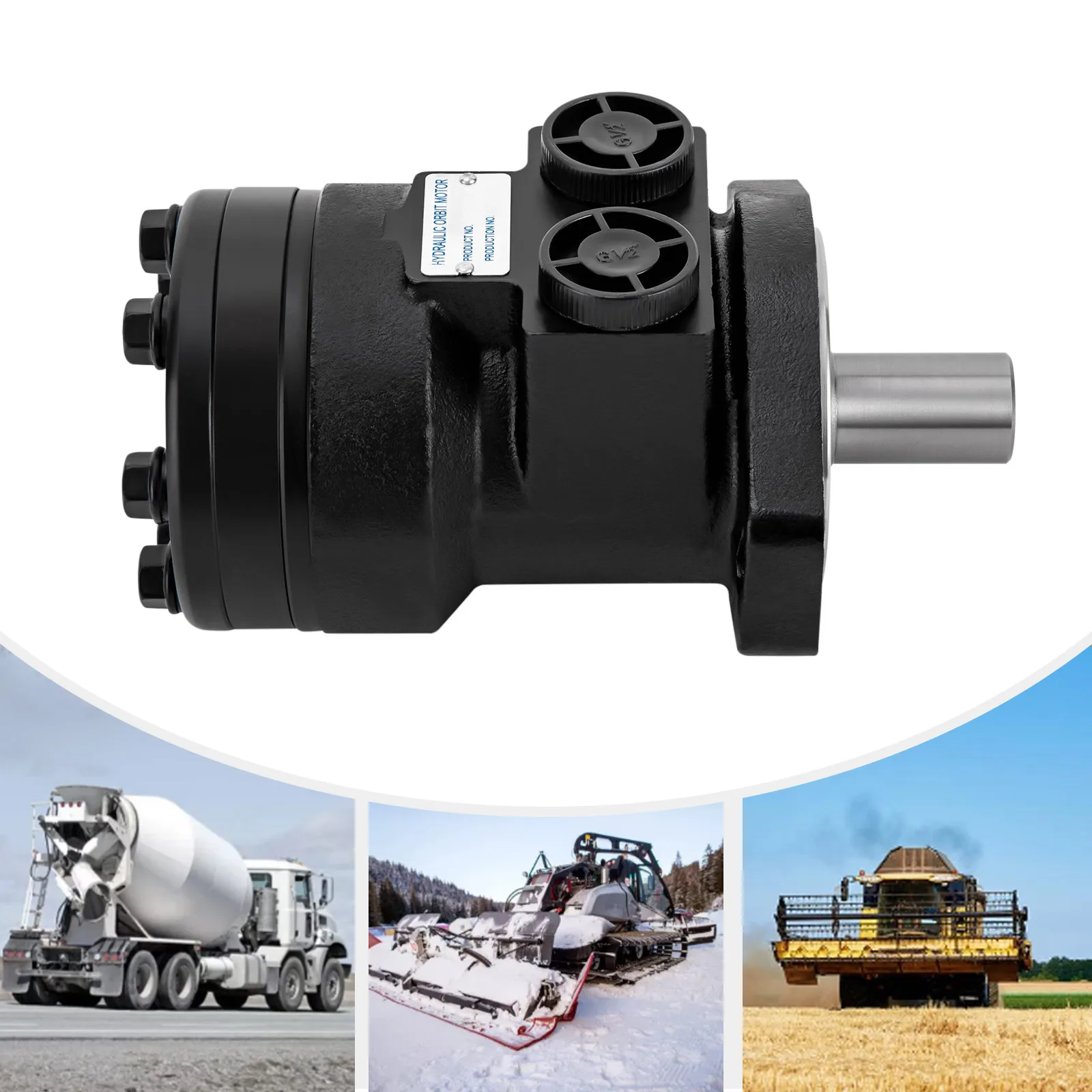 محرك هيدروليكي، سرعة 879 دورة في الدقيقة، عزم دوران عالي (81 نانومتر)، عمود من سبائك الصلب، ختم متقدم 50 مل / R 1.69 أونصة / R إزاحة باللون الأسود #4