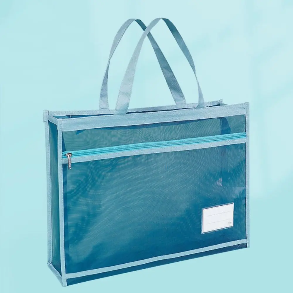 Mutli-Purpose A3 Zipper Pouch Bag Creative Large-capacity Document Book Bag Mesh with Handle Multi-layer File Organizer School