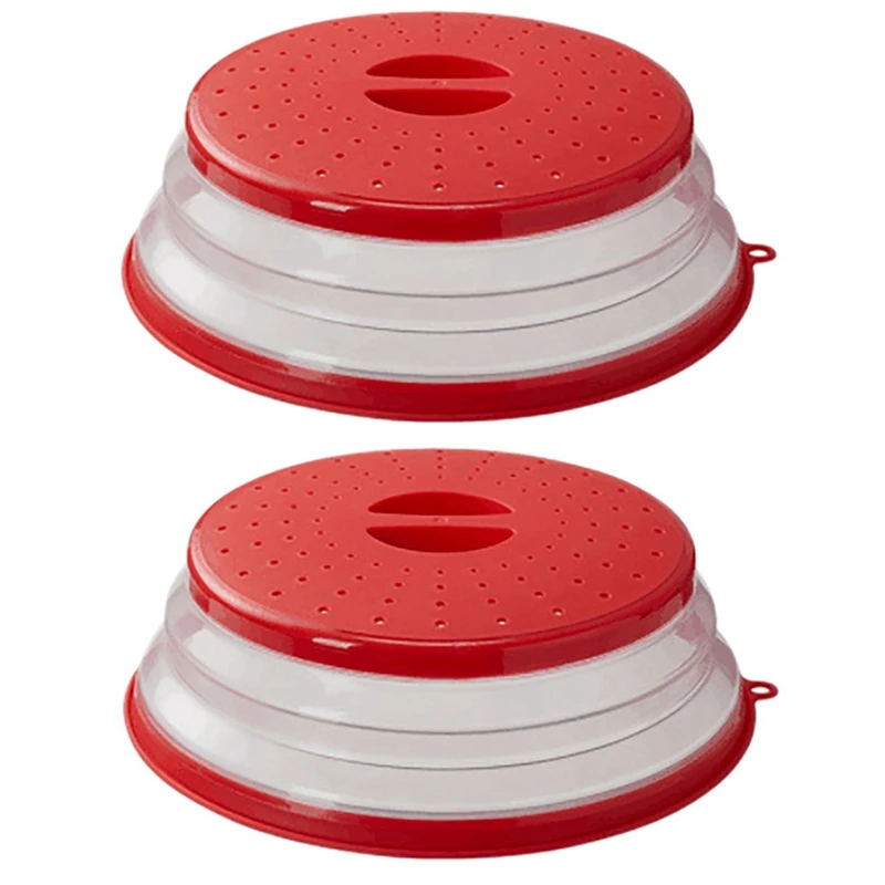 غطاء رشاش ميكروويف قابل للطي ، صواني حمراء ، غطاء طعام بغطاء ، 2 ×