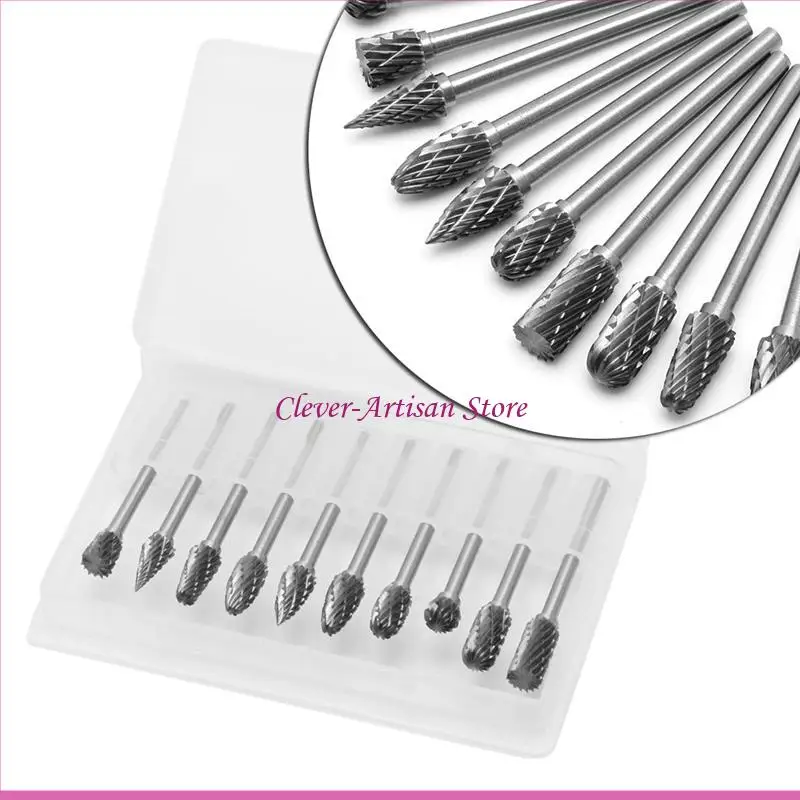 

E06B New 10Pc 1/8" 6mm Cutter Rotary Burr Set Engraving Bit Tool
