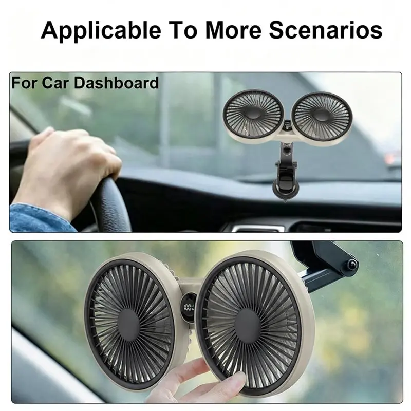 Portable Dual Head USB Fan 360° Rotatable Head Car Seat-Boom