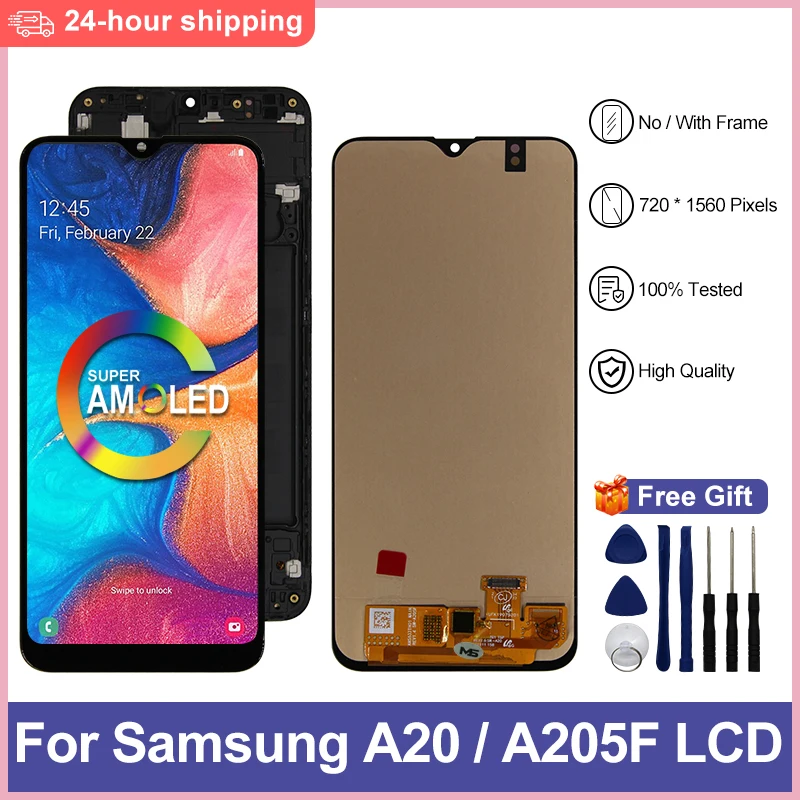 Super AMOLED For Samsung A20 A205 SM-A205F LCD Display Touch Screen Replacement Parts For Samsung Galaxy A20 A205 A205F display