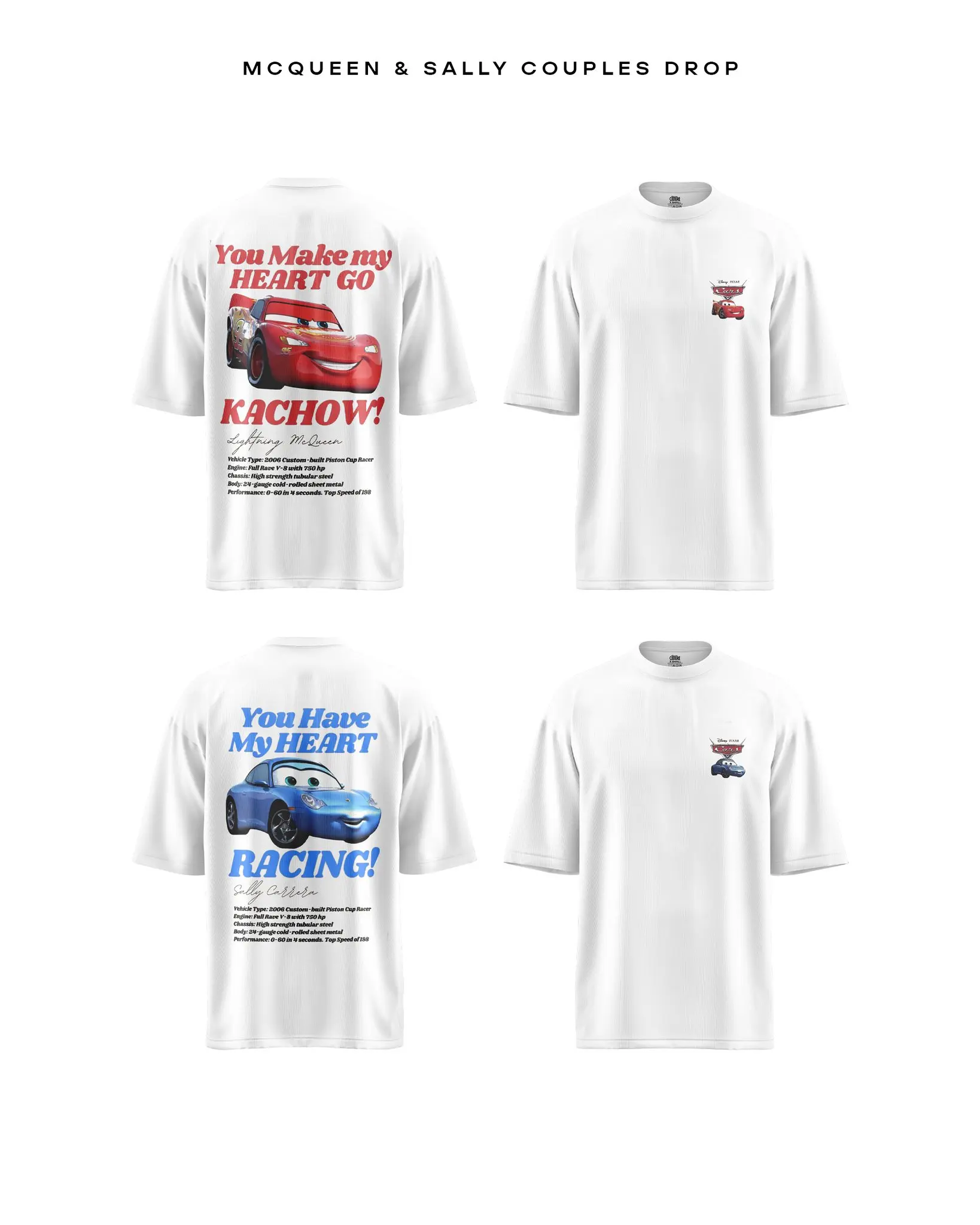 

Disney Cars Couple Shirt American Street Fashion Casual T-Shirt Lightning Mcqueen/Sally Children's Adult Comfortable Sports Top