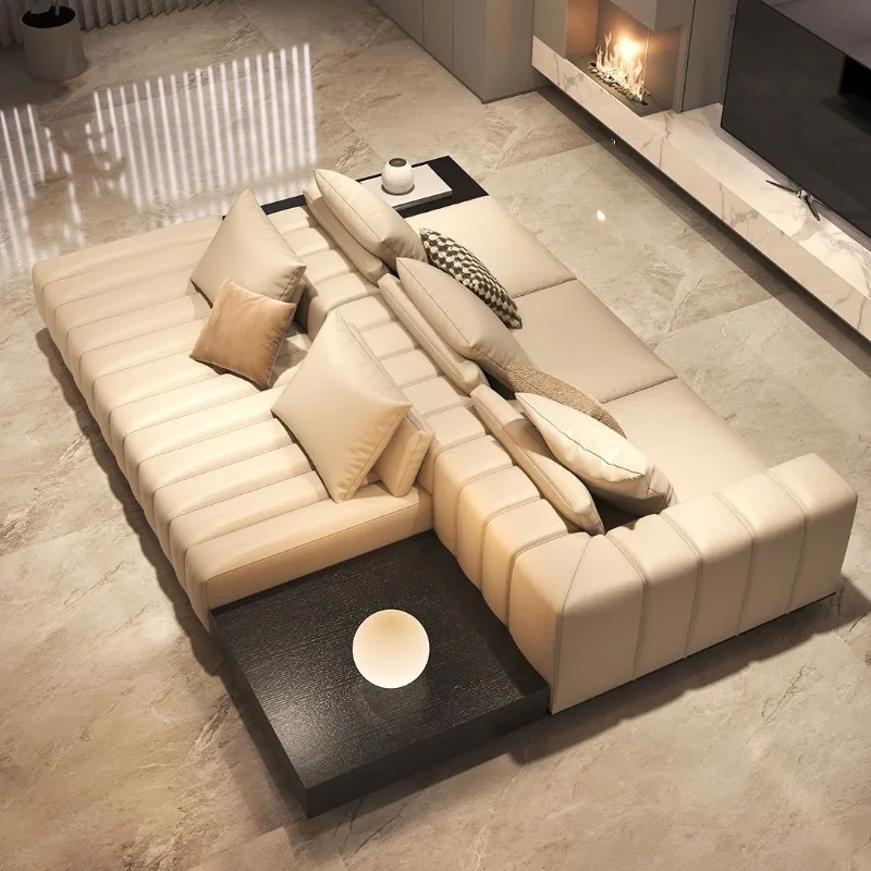 

keys leather sofa designer light luxury back against double-sided sitting horizontal hall villa large flat living room