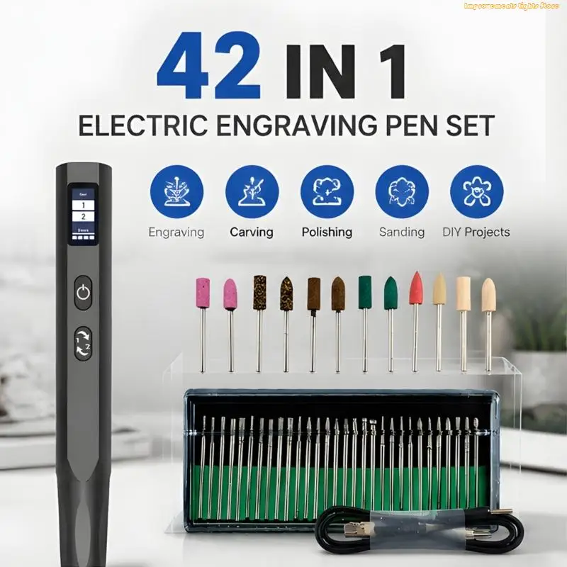 37ME Electric Detail Engraving Tool Rechargeable Metal Body Pen with 42 in 1 Set for Craft Projects, Model Work, and Fine DIY
