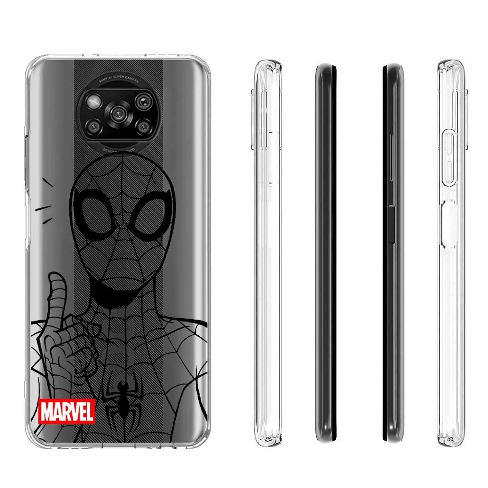 Marvel Comics Spider Man Case for Xiaomi Poco M3 M5 X4 F4 F5 M4 M5s X3 NFC X5 X6 F1 F2 Pro F3 GT TPU Transparent Phone Cover