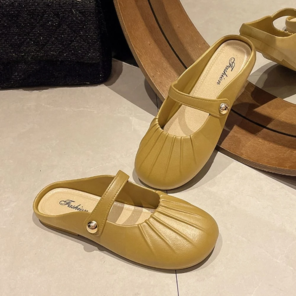 Zapatillas planas antideslizantes de estilo coreano para mujer, sandalias deslizantes dulces de PVC, zapatillas informales de suela blanda de cuero PU para mujer