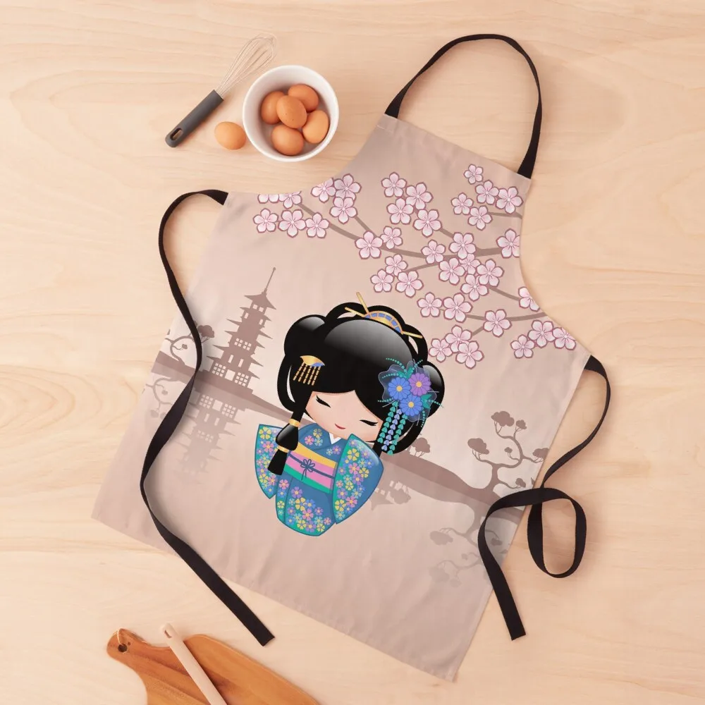 

Japanese Keiko Kokeshi Doll Apron Customizable restaurant accessories kitchen woman with pockets Apron