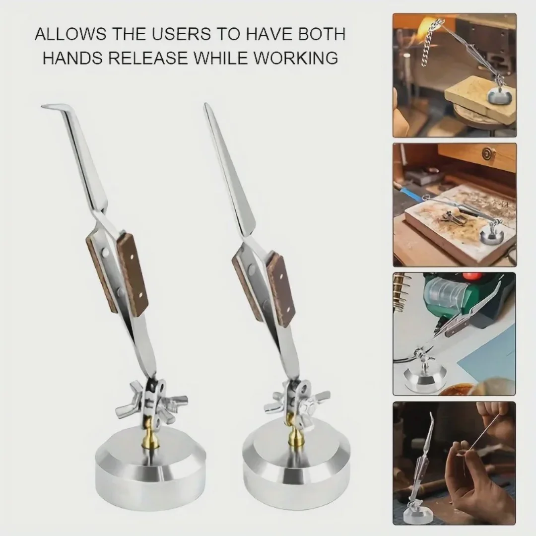 PHYHOO Welding Tweezers with Cross Locking 360 Degree Rotation Round Base 1pc/2pcs for Jewelers Jewelry Making Welding