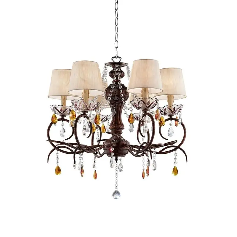 

27-Inch Tall Metal Ceiling Lamp with Bronze Finish & Crystal Accents