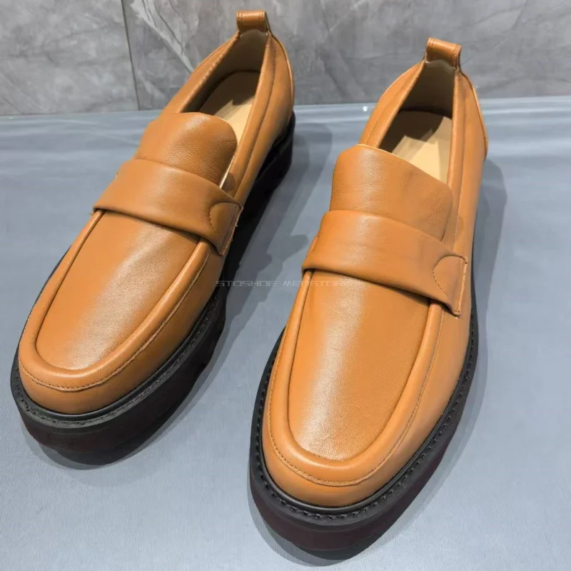 Zapatos de cuero genuino amarillo, mocasines para hombres, piel de oveja, cómodos, informales, zapatos formales de negocios, zapatos transpirables para correr, talla 47