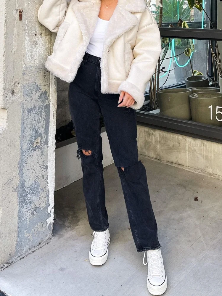 

Женское толстое плюшевое теплое пальто из овечьей шерсти, овчины, искусственная замша, куртка на молнии, свободный мех, цельная зимняя белая модная верхняя одежда