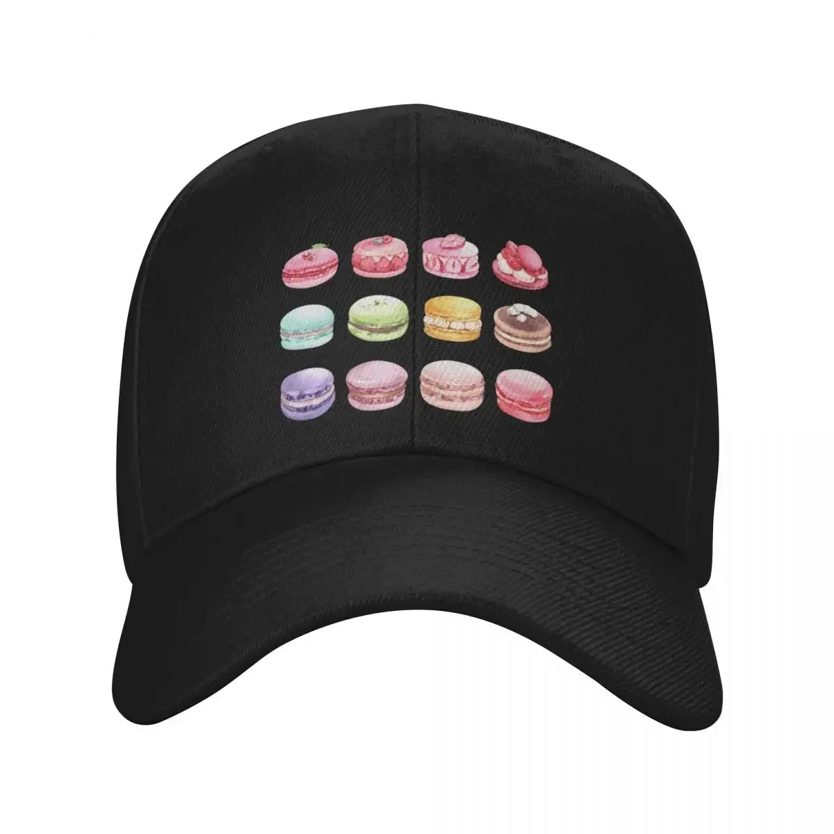 Assorted Colorful Macarons Set Baseball Cap Sports Cap black Ladies Men's