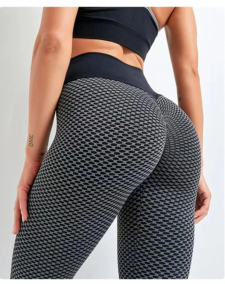 High Waisted Seersucker Yoga Leggings for Women Yoga Pants Sports Leggings Sportswear Stretchy Fitness Gym