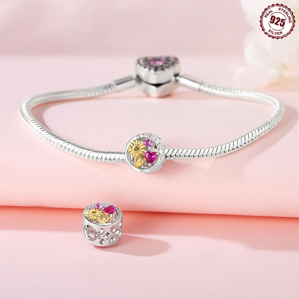 الخرز 925 فضة سحر الأصلي الذهبي عباد الشمس نبات الخرز صالح سوار مجوهرات Diy بها بنفسك النساء غرامة هدية الإكسسوار #2