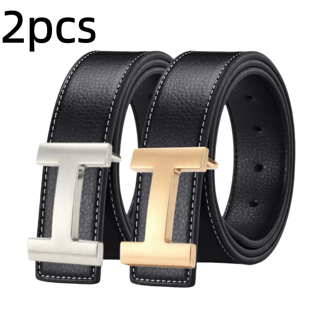 2Pcs Chic Men Decorative Waist Strap, Sleek Cut‑Out Letter‑Style Metal Buckle, Adjustable Belt for Meeting Dating Daily Matching