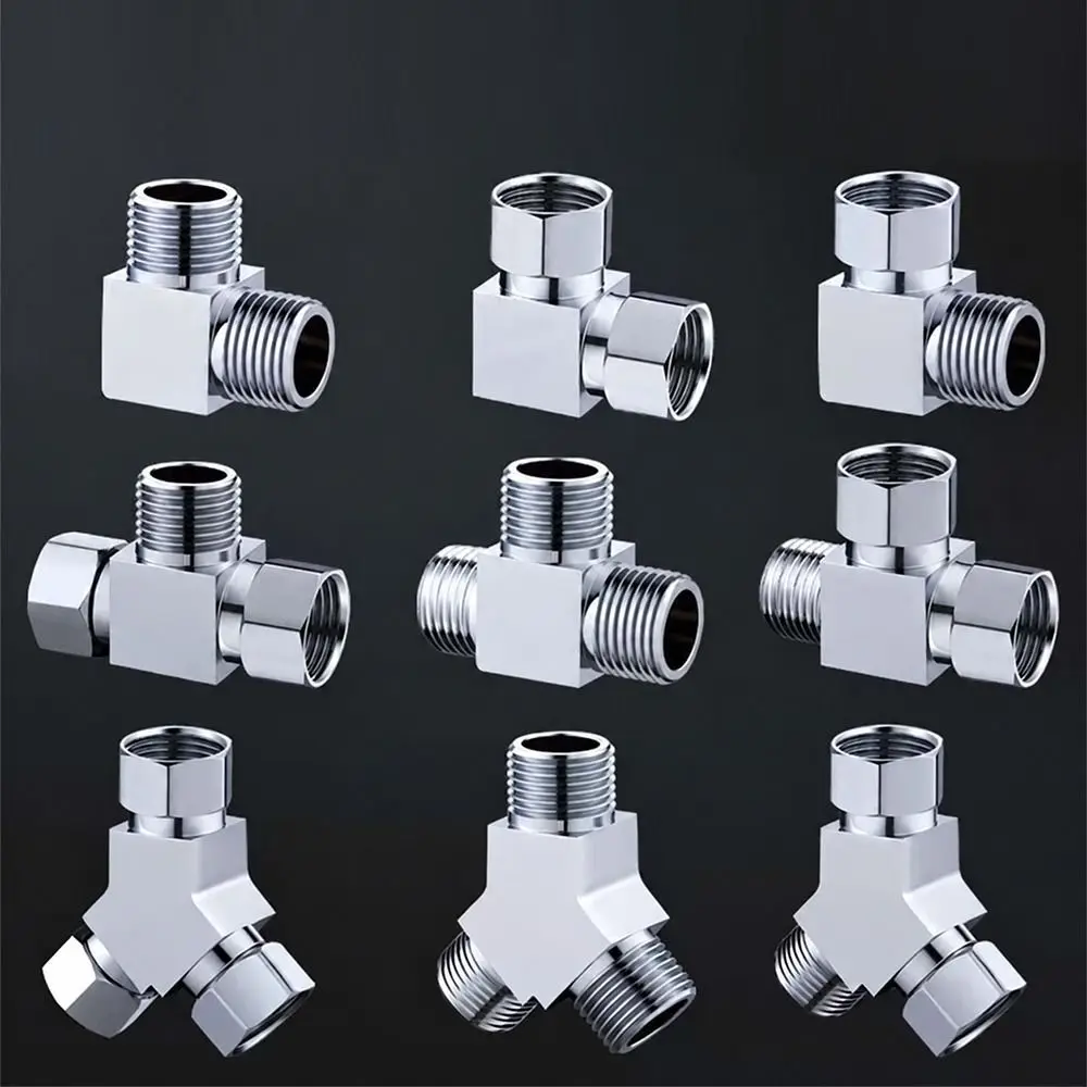 Square Shape T Pipe Fitting Male Female Thread Swivel Nut Three Way Valve Metal Multi Directional Threaded Adapter
