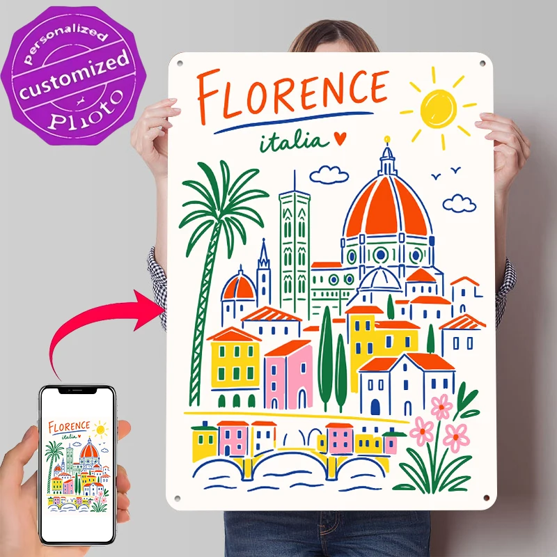 Florence Italy Travel Wall Art Poster Customized Vintage Metal Signs Wall Art Retro Tin Plaque for Bedroom Decoration Room Decor