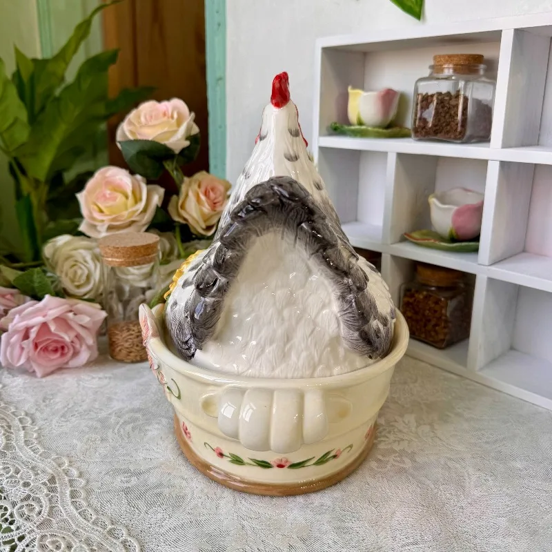 French Vintage Egg Container Ceramic with Cover Fruit Bowl Creative Hen Storage Tank Living Room Wine Cabinet Home Accessories