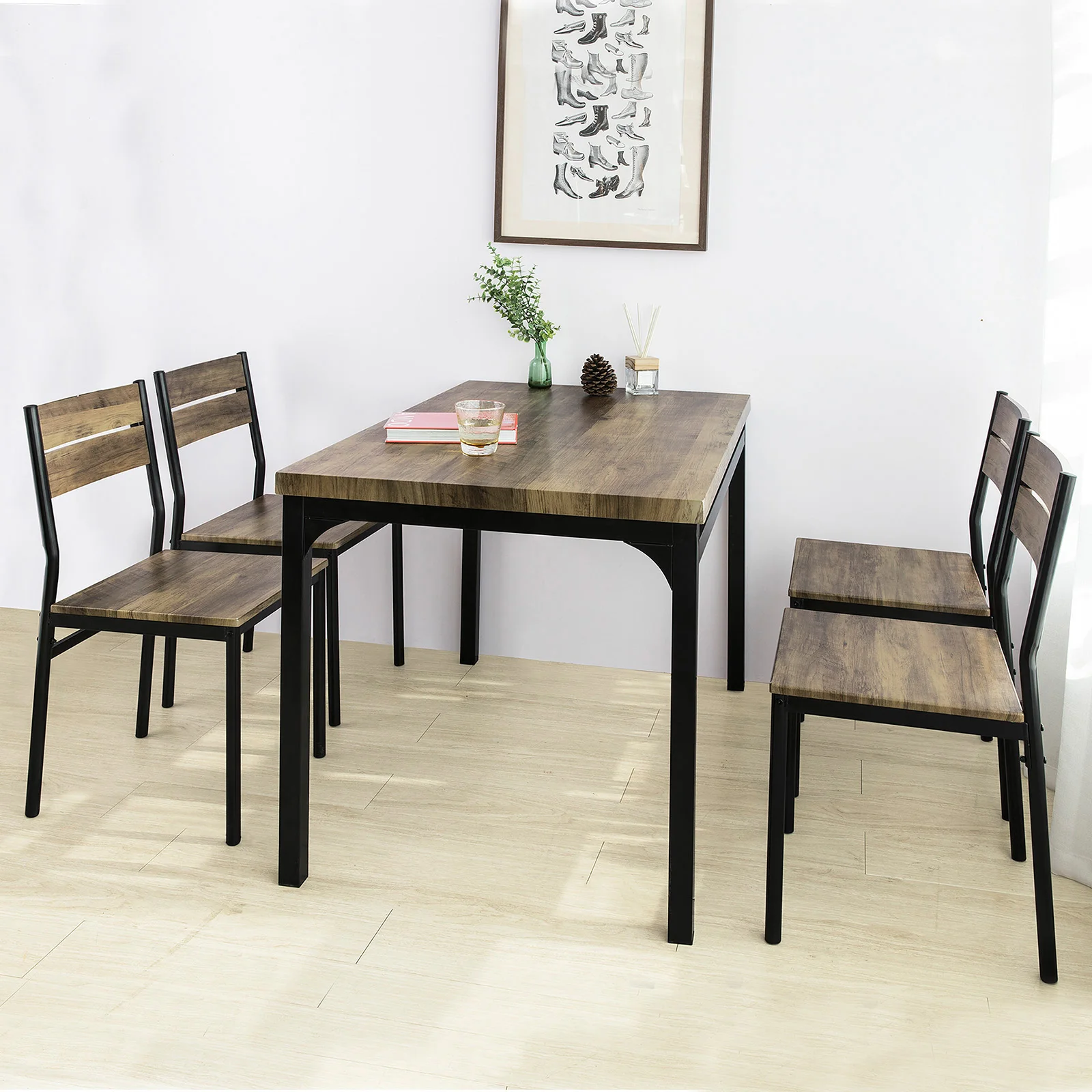 SoBuy FST72-Nx4 Juego de 4 taburetes de comedor cocina restaurante comedor silla taburete silla de madera con respaldo 39x42x82cm