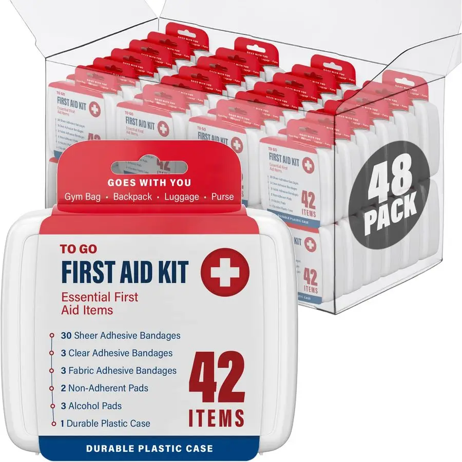 

2000 Piece First Aid Kit, 48 Individual Boxes of 42 Items Each, First Aid Kits for Minor Cuts, Scrapes, Travel, Car, Home, Work,