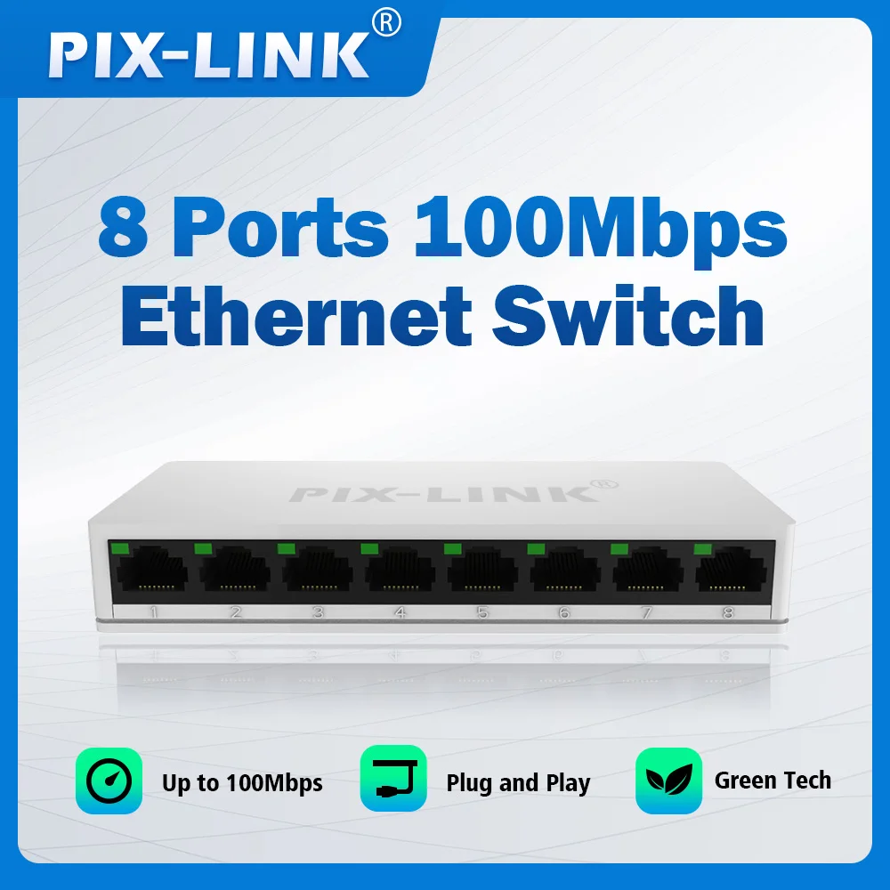 

PIX-LINK SW08 8-портовый 100-мегабитный Ethernet-коммутатор, быстрый сетевой коммутатор, Plug and Play, компактный, экономичный, для дома и офиса