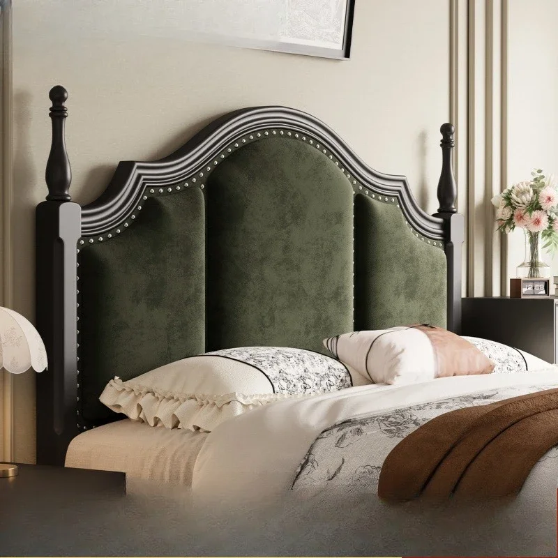 Retro solid wood bed simple flannel soft bag bed 1.5 meters single bed medium antique master bedroom bed drawer