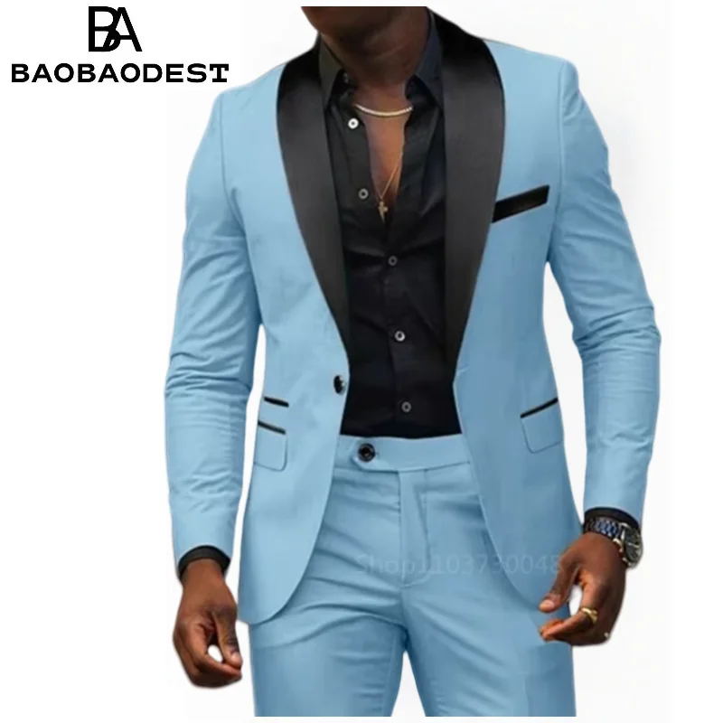 

Мужские свадебные костюмы из двух предметов, однотонный приталенный пиджак с шалью и лацканами, брюки, дизайн костюмов для выпускного вечера, лучший мужской деловой костюм