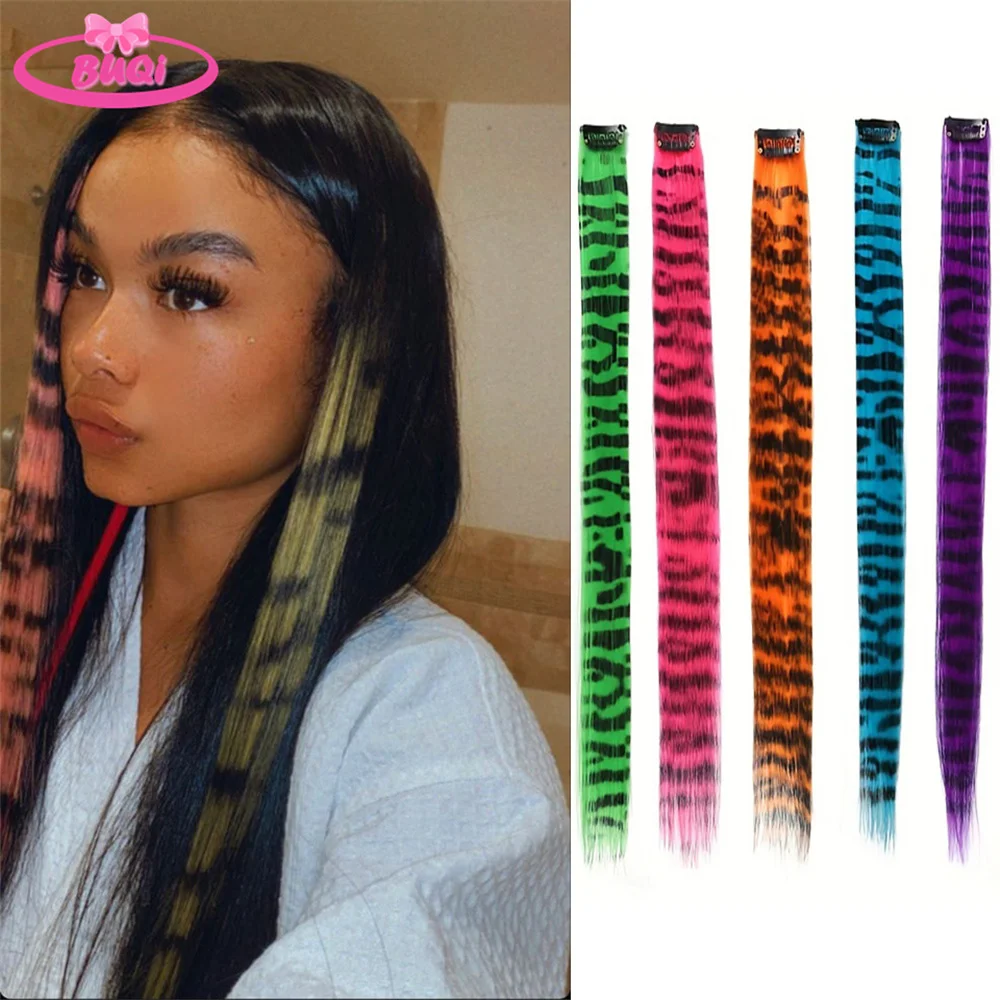 Straight Printed Color Clip In Hair Extension Leopard Print Clip Hair Extensions For Woman Hair Accessories