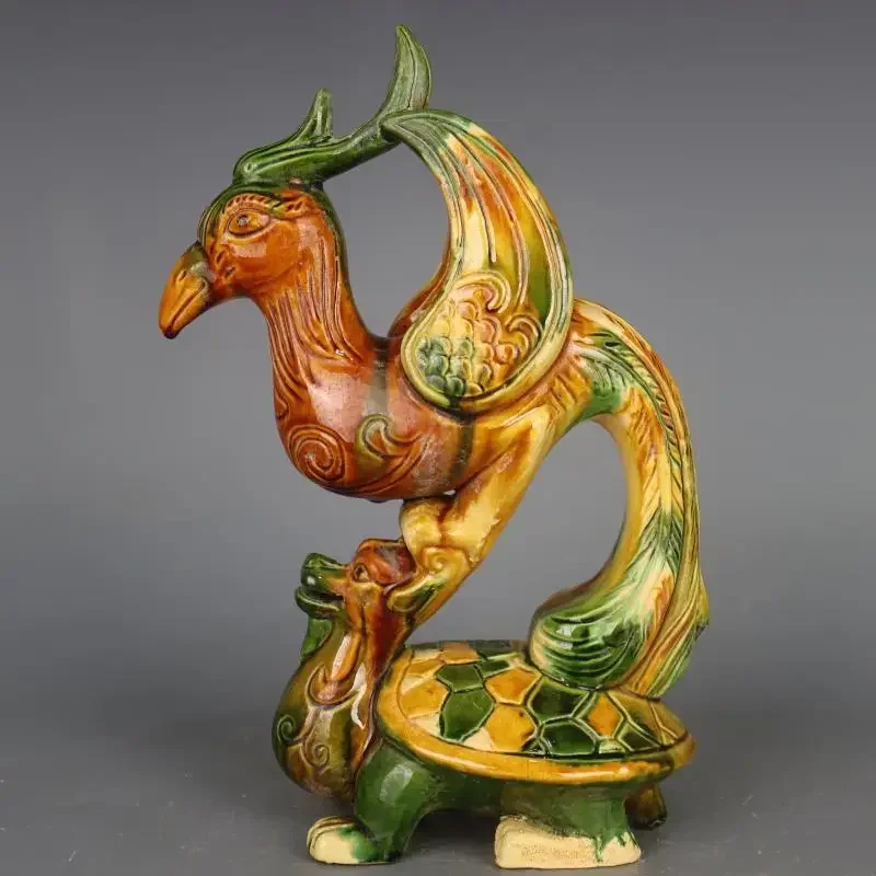 Tang Tri-Color Glazed Ceramics Dragon Tortoise Phoenix Chinese Decoration Statues Of Animals Collection