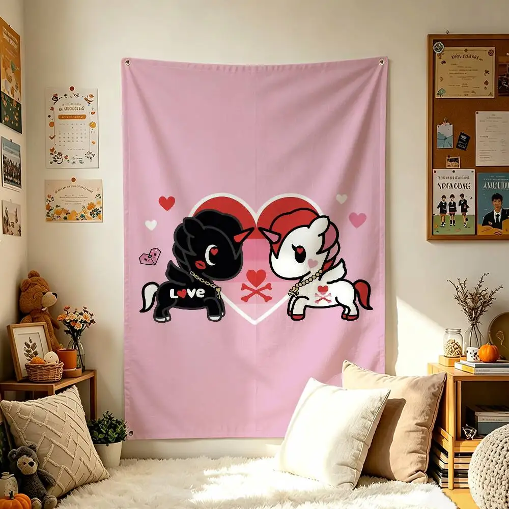 Sweet U-Unicorno Cartoon T-TokidokiS Home Decor Wall Hanging Vertical Flag Indoor Outdoor Background Tapestry