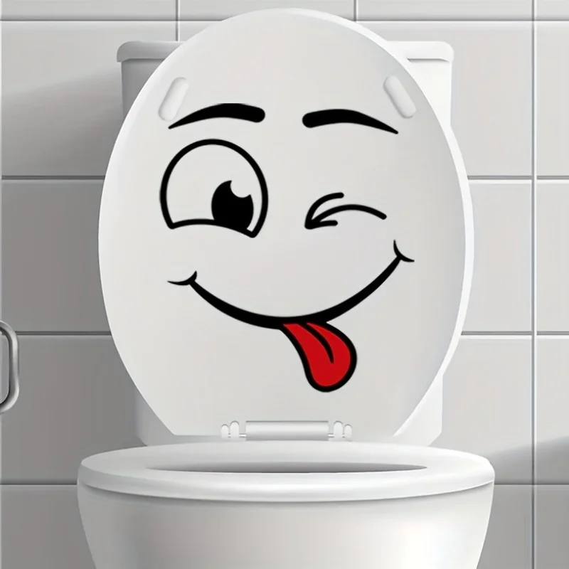1PC funny and joyful facial makeup wall toilet seat glass decorative sticker, suitable for decorating and beautifying bathrooms,