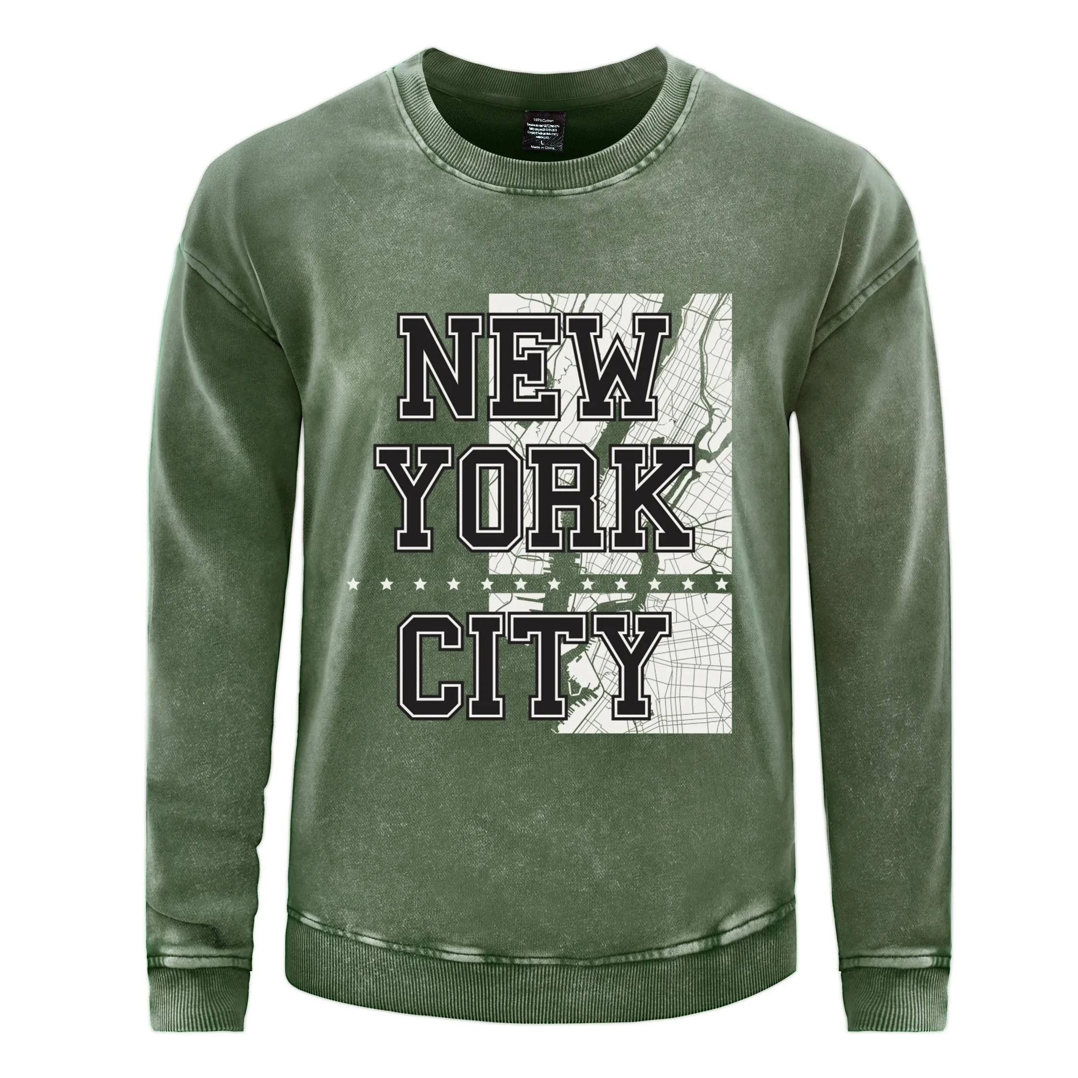 New York City Letter Print Man Washed Cotton Sportswear Fashion Casual Pullovers Simple Loose Hoodie Street Top