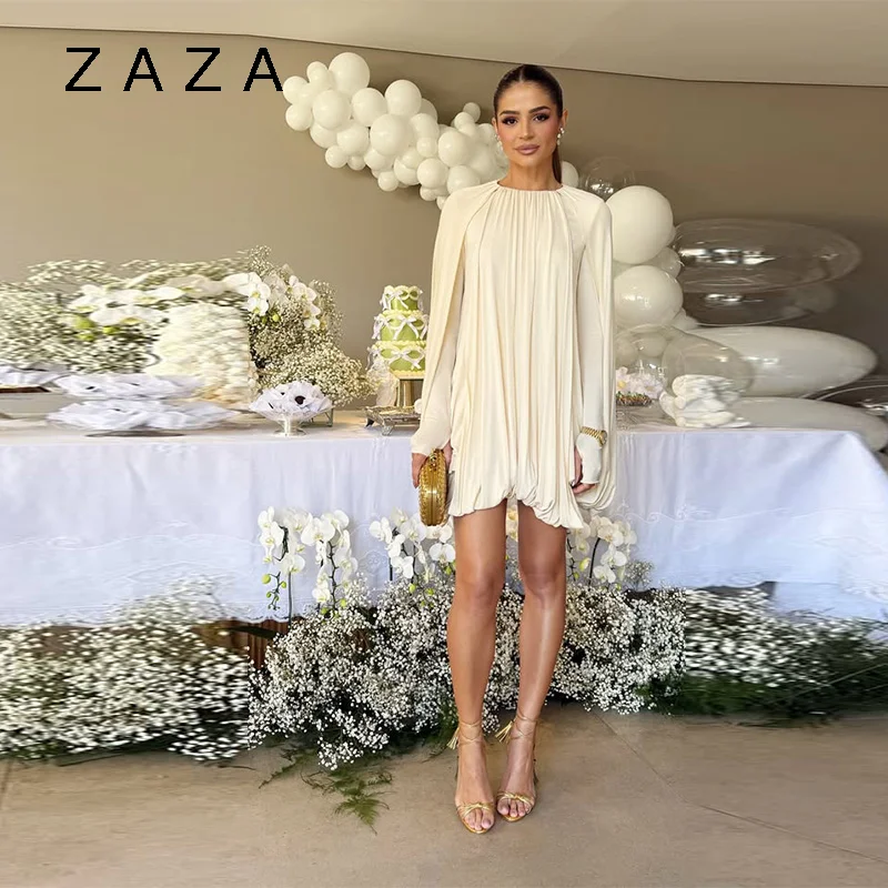 Chique elegante camada capa mini vestido fino ajuste o pescoço curto robes plissado hem festa vestidos 2025 vestidos de noite femininos