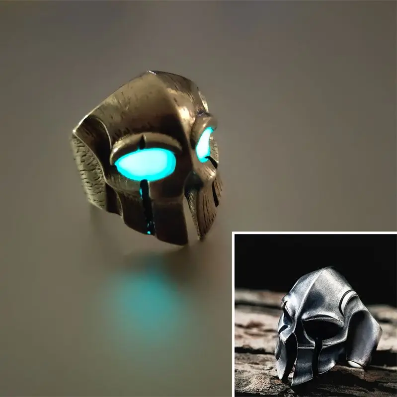 

Luminous Spartan Ring Men's Single Retro Personality Skeleton Ring Opening Adjustable Handmade Jewelry Defense Stinger