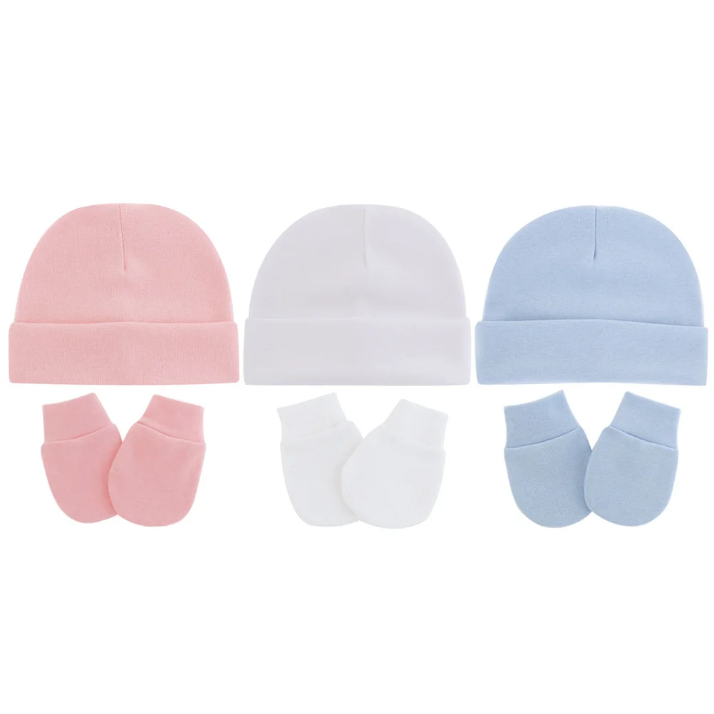 1 مجموعة الرضع طفل قبعة تدفئة وقفازات مجموعة الوليد قبعة قطنية المضادة للخدش القفازات طفل الشتاء قبعة الطفل الملحقات #6