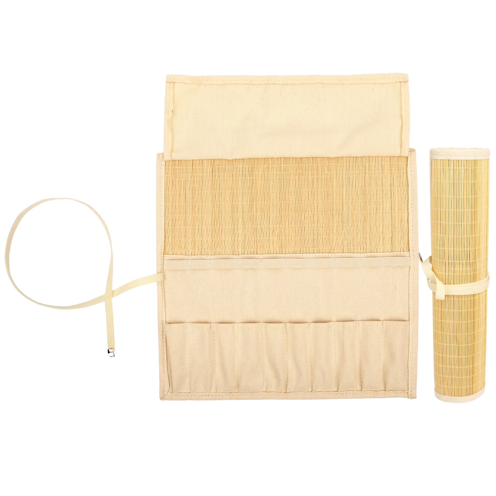 Artsecret Art Brushes Storage Bag Bamboo Cloth Woven Canvas Pouch For Painting Calligraphy Brush 31.5*31.5cm Pen Organizer