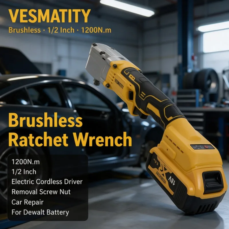 Ratchet Wrench 1200N.m Brushless 1/2 Inch Cordless Electric Driver Removal Screw Nut Car Repair for Dewalt Battery