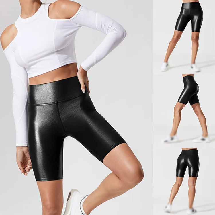Faux Leather Hot Pants Shorts Ladies Slim fit Sports Stretch Wet Look Womens Yoga Casual Clubwear Gym High Waist