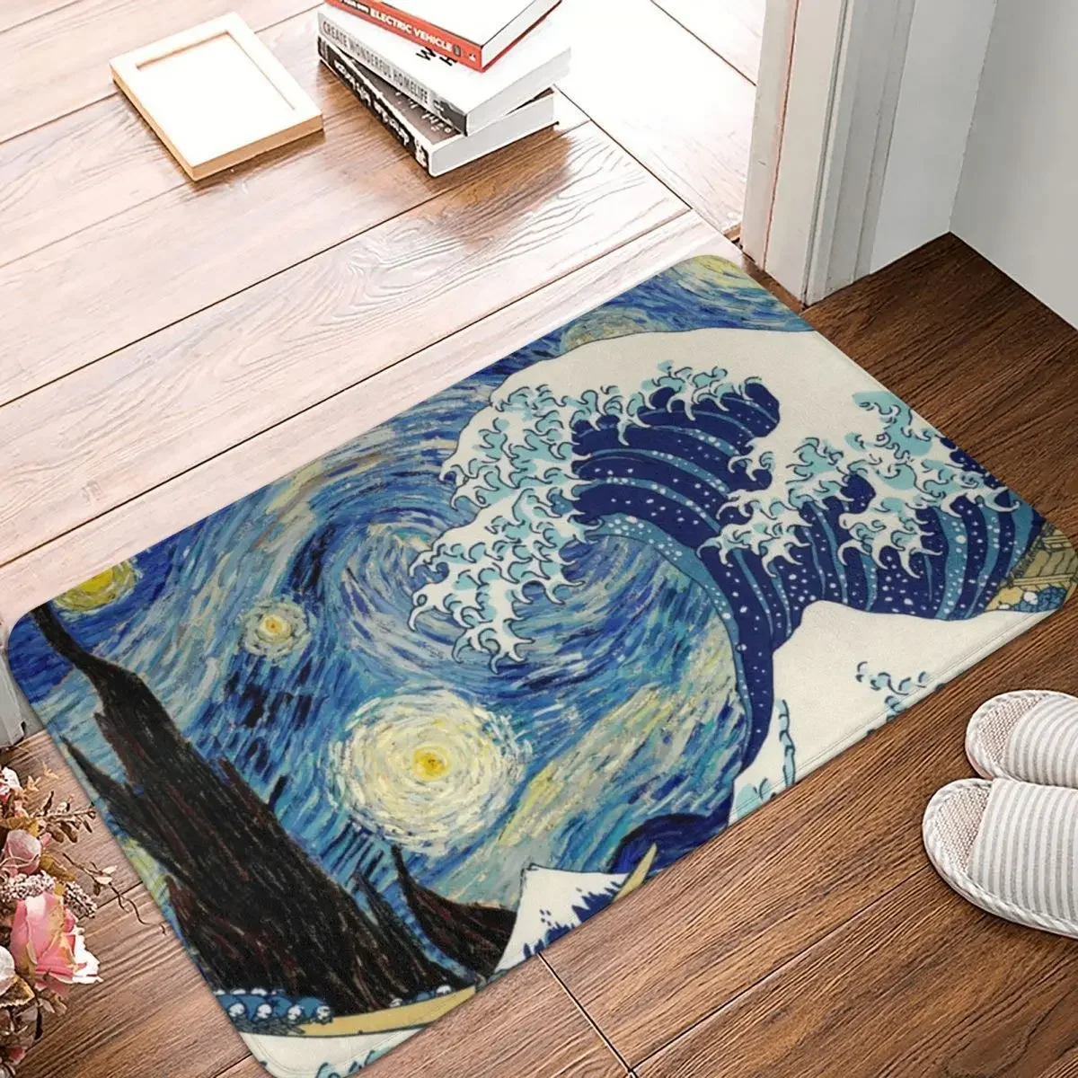 The Starry Night & The Great Wave Doormat Rug Carpet Mat Footpad Polyester Anti-slip Durable Front Room Corridor Kitchen Bedroom