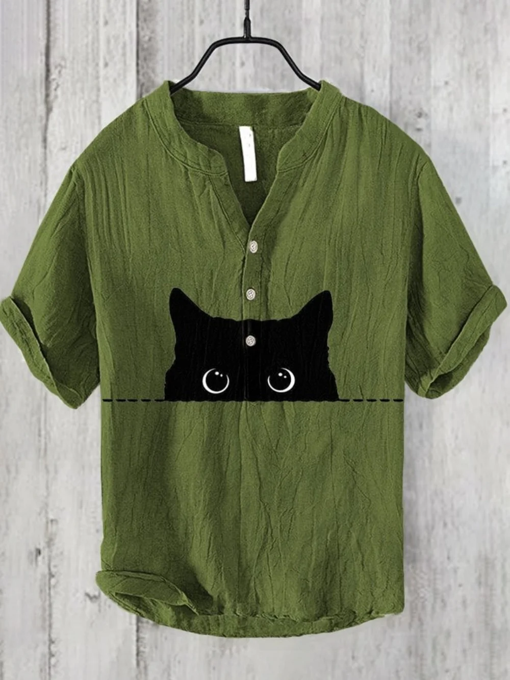 

Men's Summer Cat Print Pullover Short Sleeve Three Button High-Quality Comfortable Street Style Top