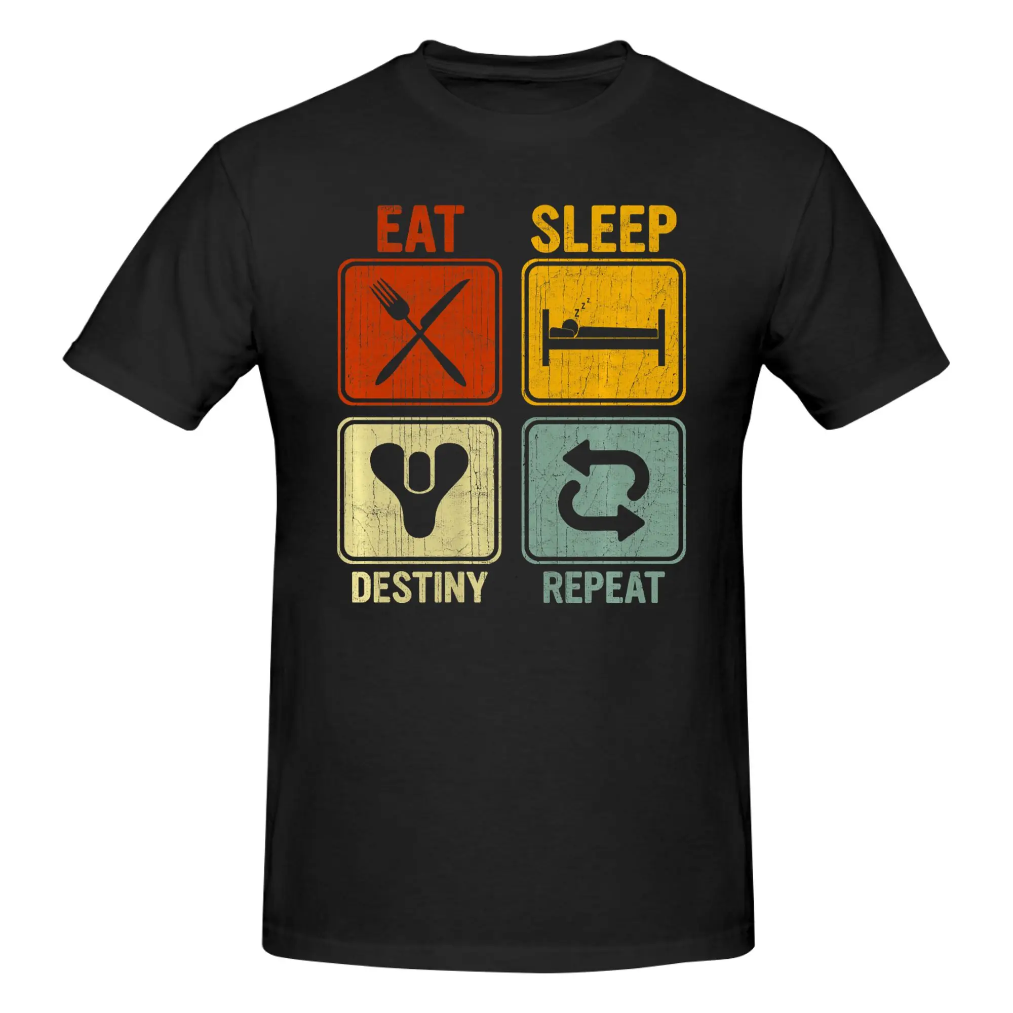 1 Piece Eat Sleep Repeat Funny Graphic 100% Cotton T-Shirt Destinies MMO-FPS Tops Tees For Men