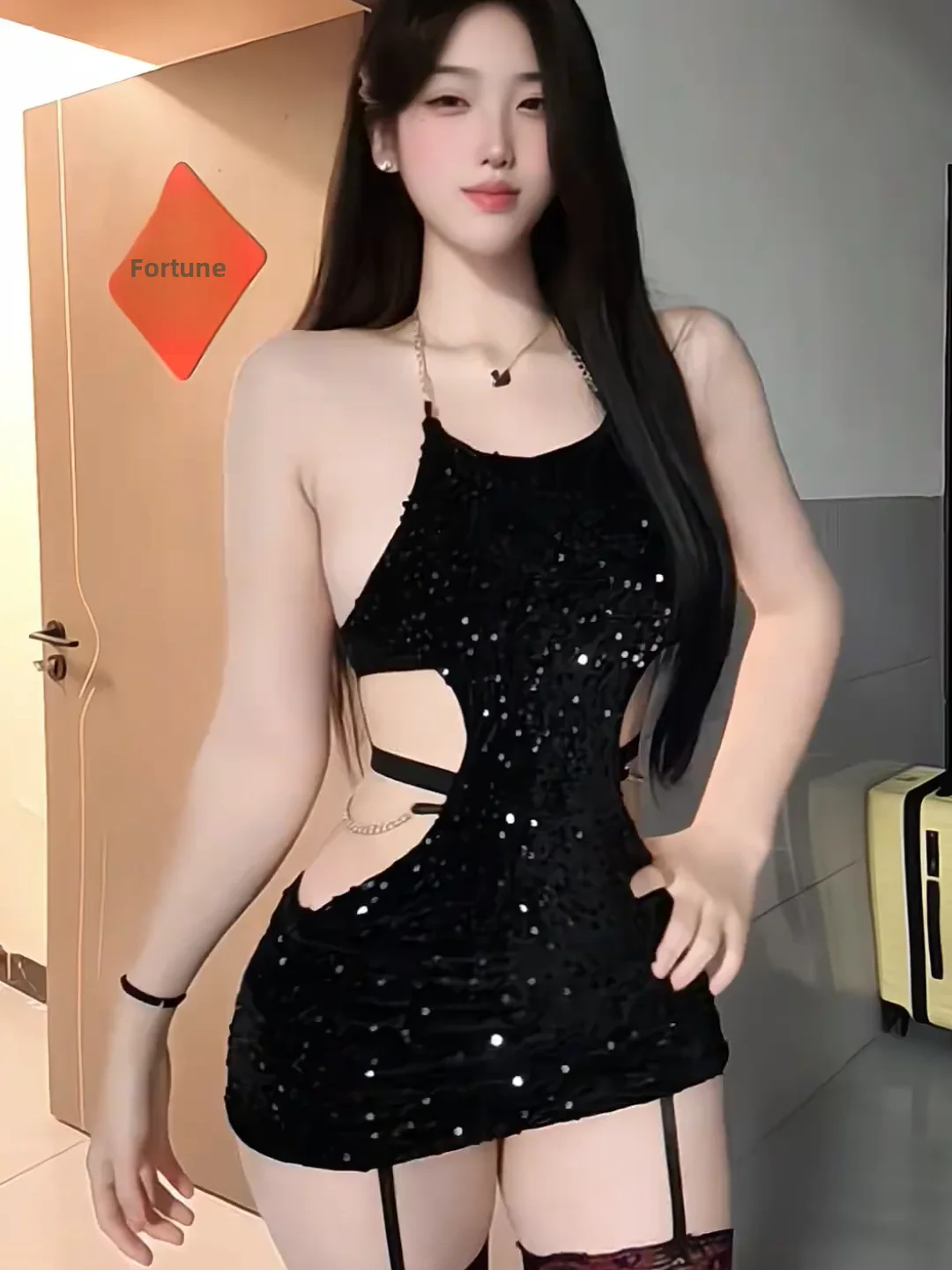 Vestido Sexy Retro con Lentejuelas y Cadena Negra para Mujer, Estilo Verano, Ajustado, Minifalda, Ideal para Salir de Noche