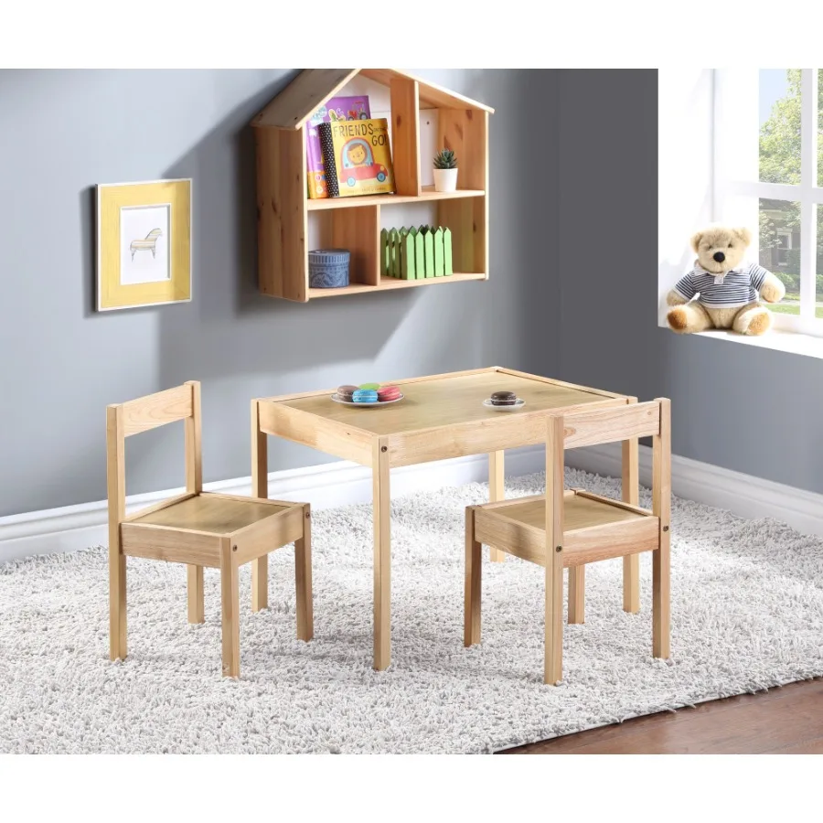 Della 3Piece Solid Wood Table and Two Chair Set Natural